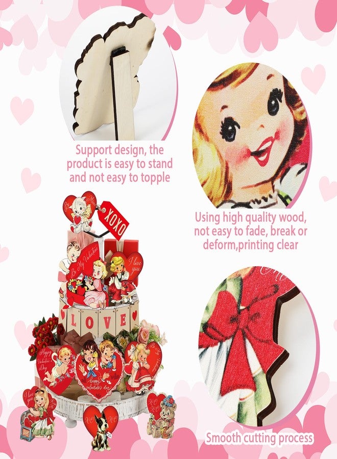 Nitial 16 Pcs Valentine's Day Tiered Tray Decor Rustic Valentine's Day Table Wooden Sign Decorations Retro Tiered Tray Decorations for Party Kitchen Holiday Table Farmhouse Home Houseroom Gift - Image 5